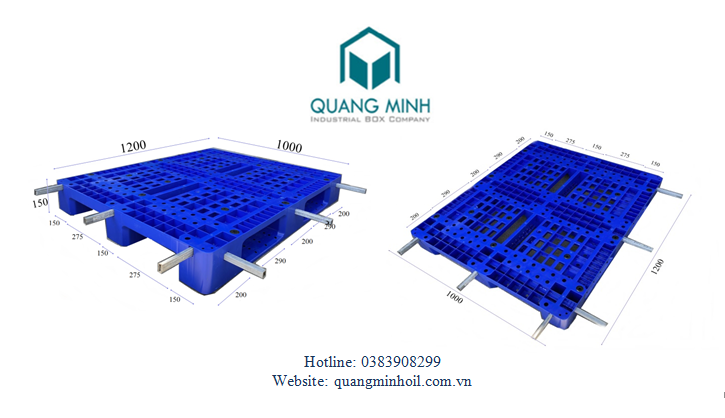 Pallet nhựa KT 1200x1000x150mm (QM10-LK) (có 6 lõi thép)